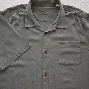 Tommy Bahama Coastal Breeze Silk Blend Camp Shirt Grey Check IslandZone Mens XL